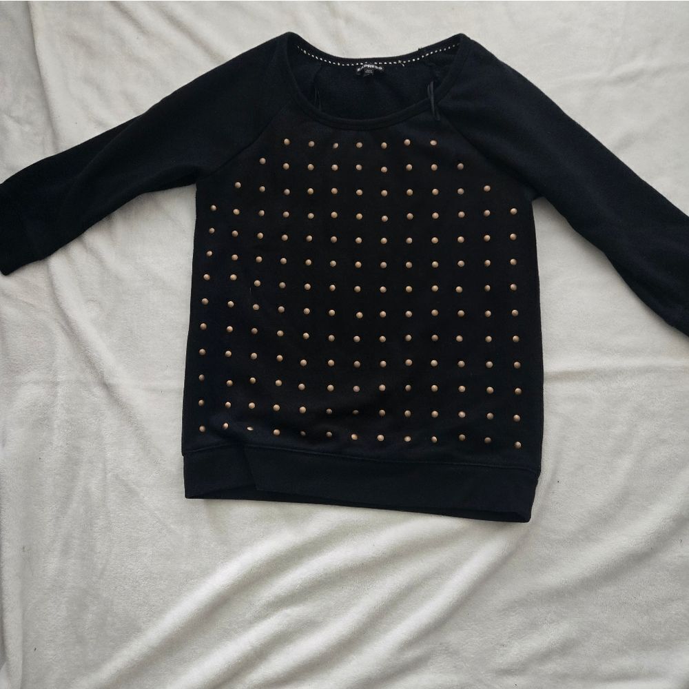Black Studded Long Sleeve Top